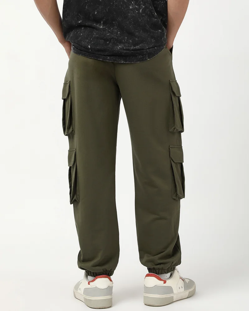 bewakoof  Men's Winter Moss Green Super Loose Fit Cargo Warm Joggers for Men | Best Price UAE